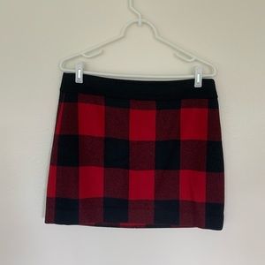 J. Crew plaid mini skirt. Red and black, size 6.
